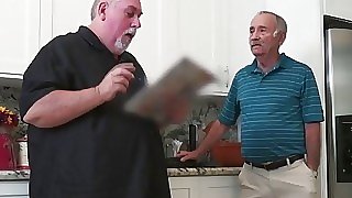 Teen holds grandpa's dick in the throat..
